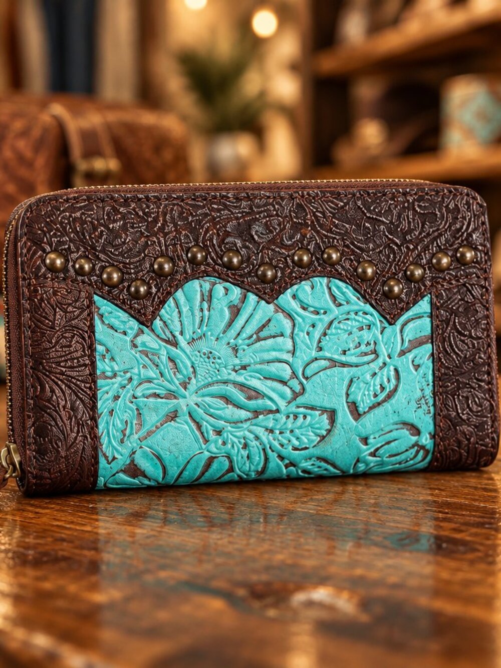 Western Hand-tooled Leather Wallet